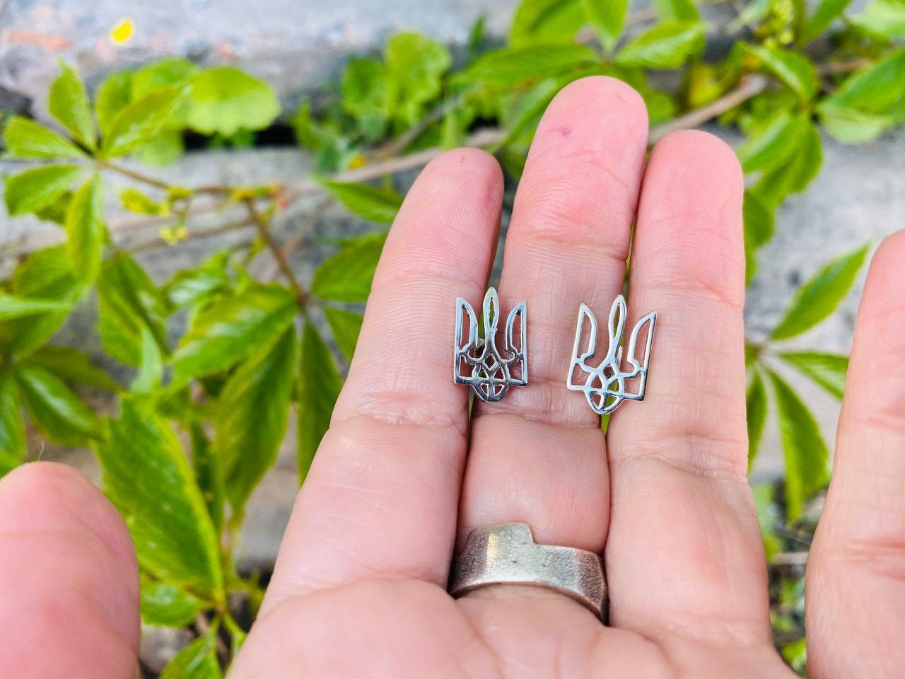 Trident silver studs earrings  Ukrainian Tryzub studs Ukrainian jewelry Earrings with Ukrainian Trident