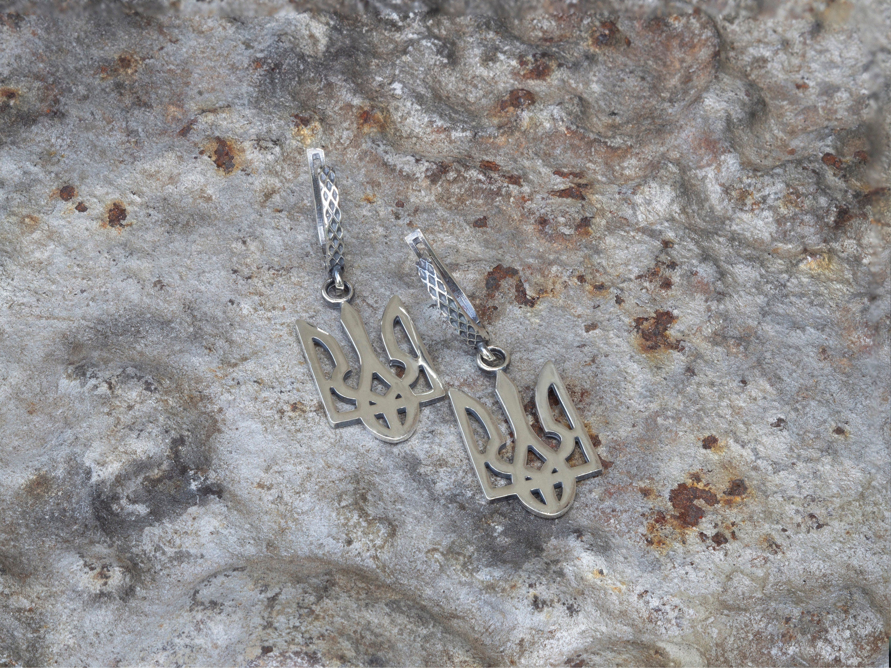 Ukrainian Trident earrings Tryzub earrings Silver Ukrainian jewelry Trident jewelry