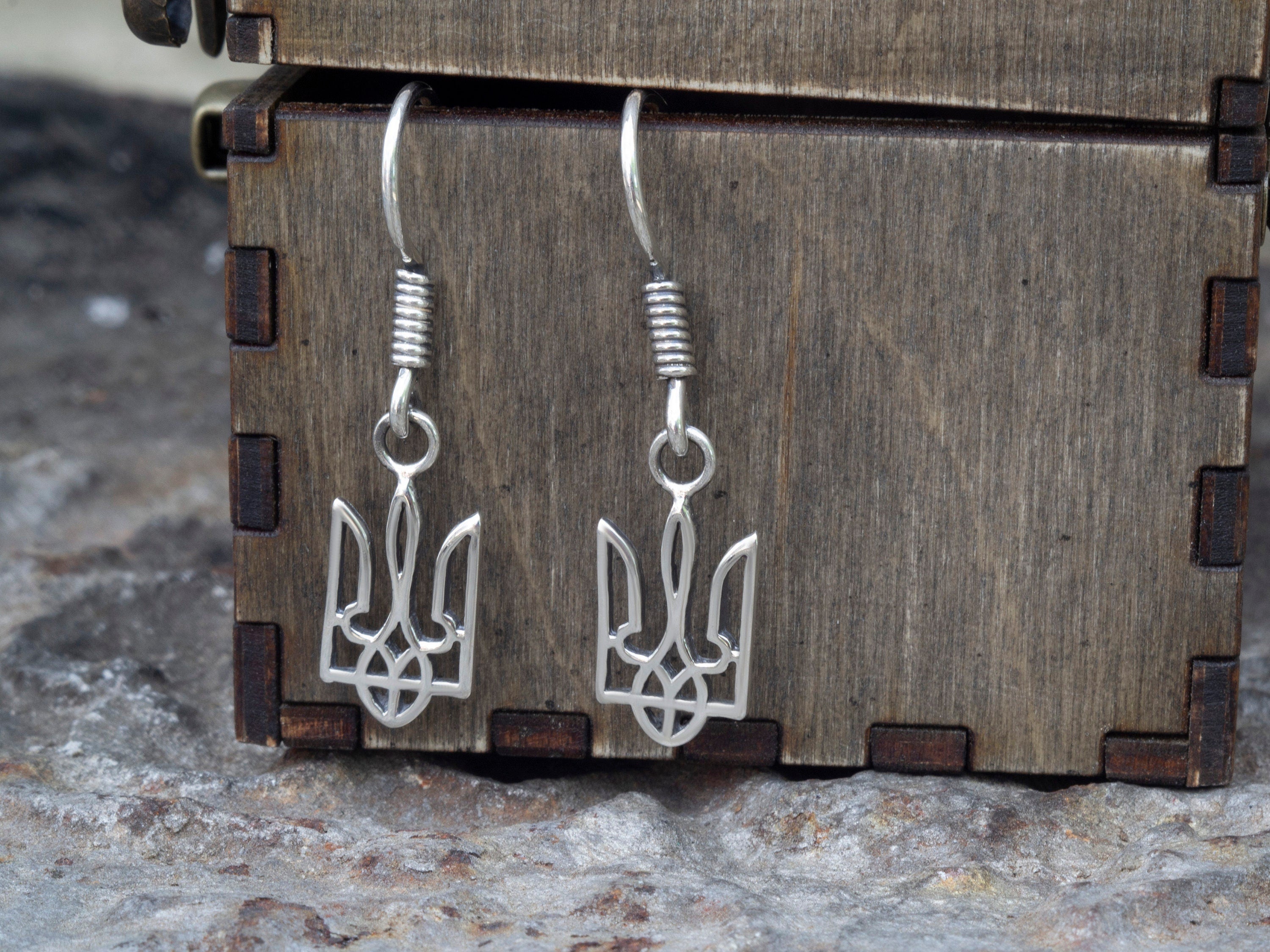 Silver Ukrainian trident earrings  Earrings with Ukrainian Tryzub Silver Earrings Earrings with Ukrainian shop