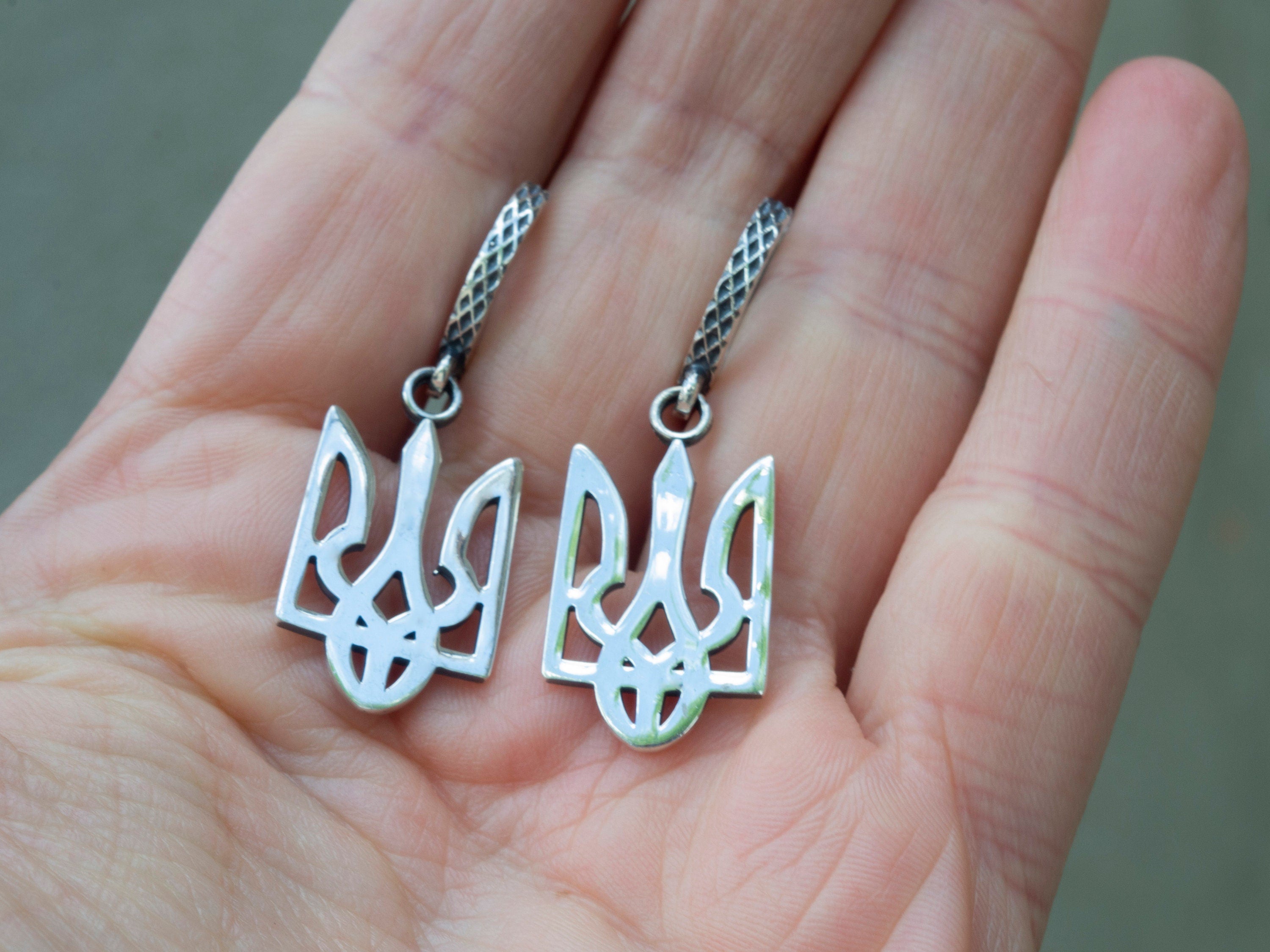 Ukrainian Trident earrings Tryzub earrings Silver Ukrainian jewelry Trident jewelry