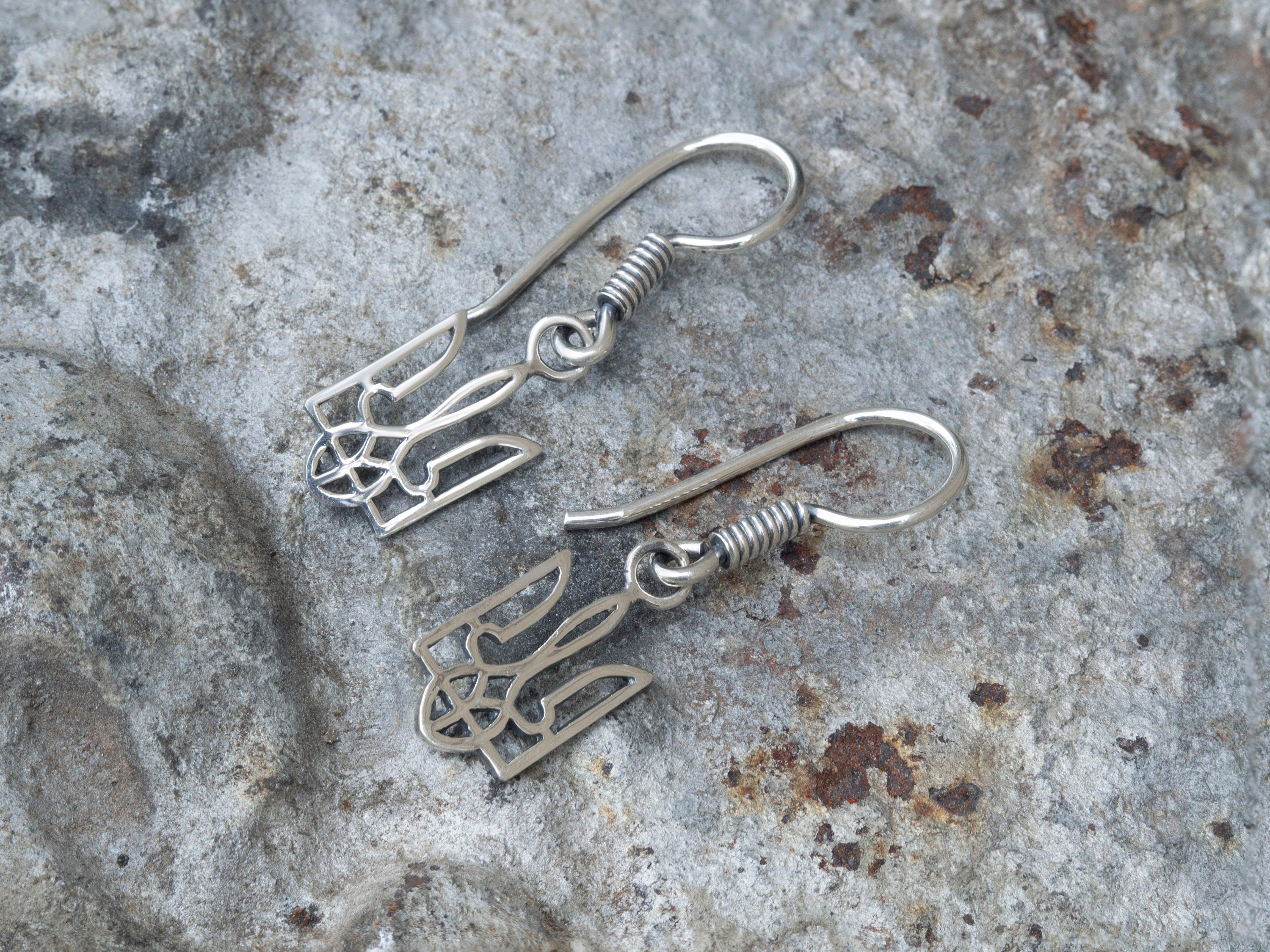 Silver Ukrainian trident earrings  Earrings with Ukrainian Tryzub Silver Earrings Earrings with Ukrainian shop