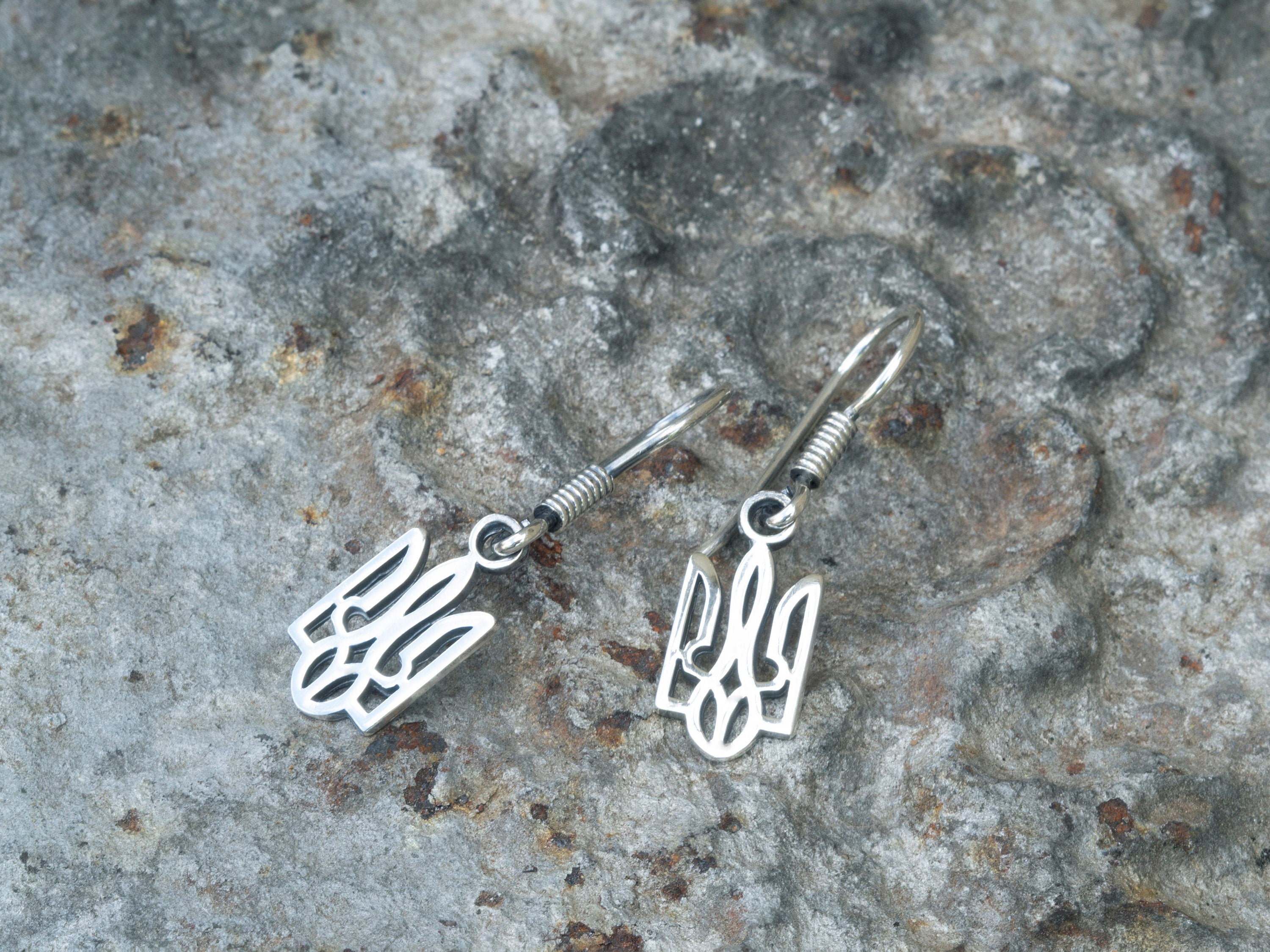 Silver Ukrainian trident earrings  Earrings with Ukrainian Tryzub Silver Earrings Earrings with Ukrainian shop