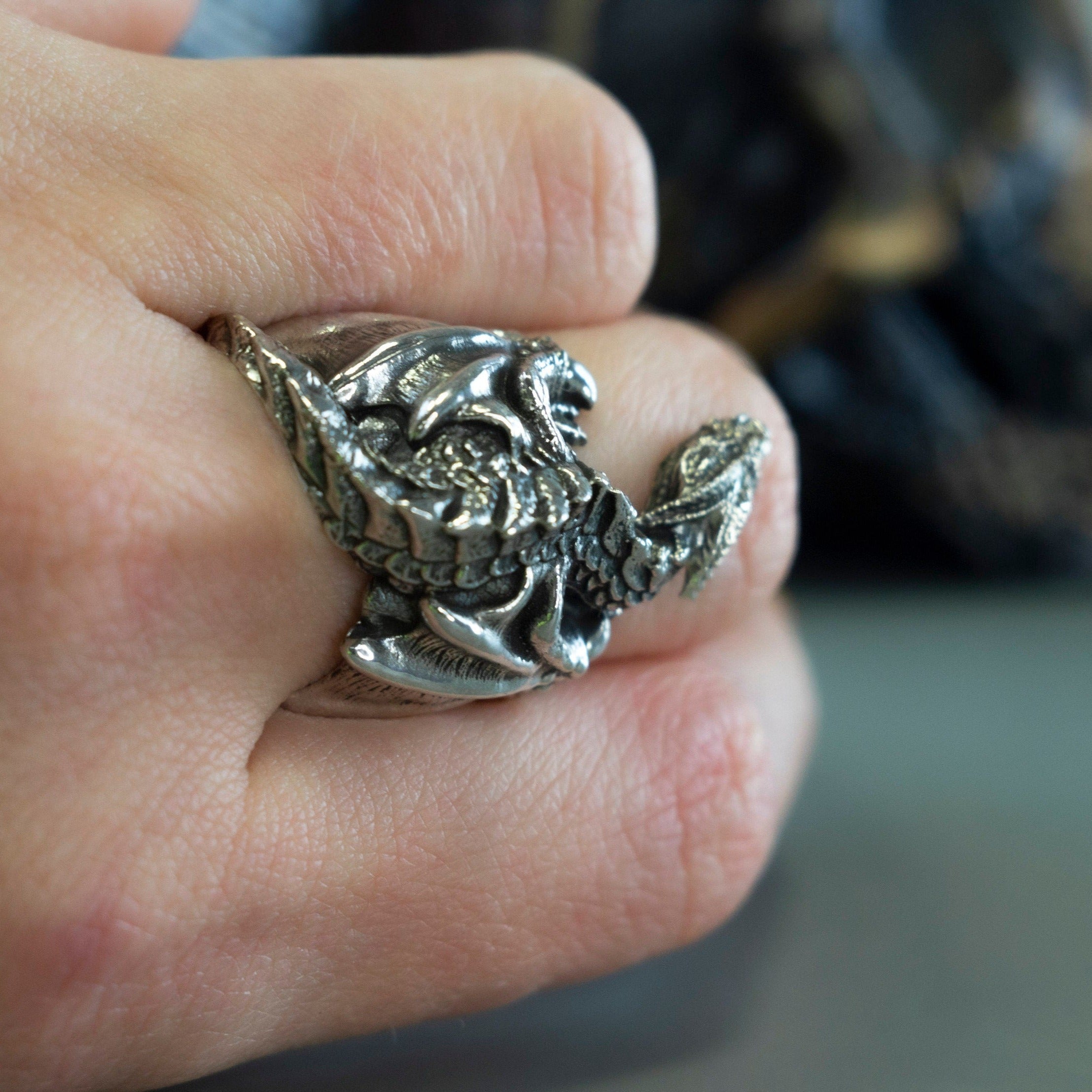 Dragon ring Adjustable silver ring Flying dragon Fantasy silver jewelry