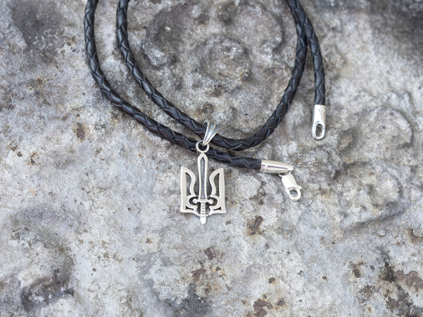 Silver tryzub, Trident with sword, Ukrainian trident pendant, Trident will, Ukrainian Trident, Tryzub Pendant