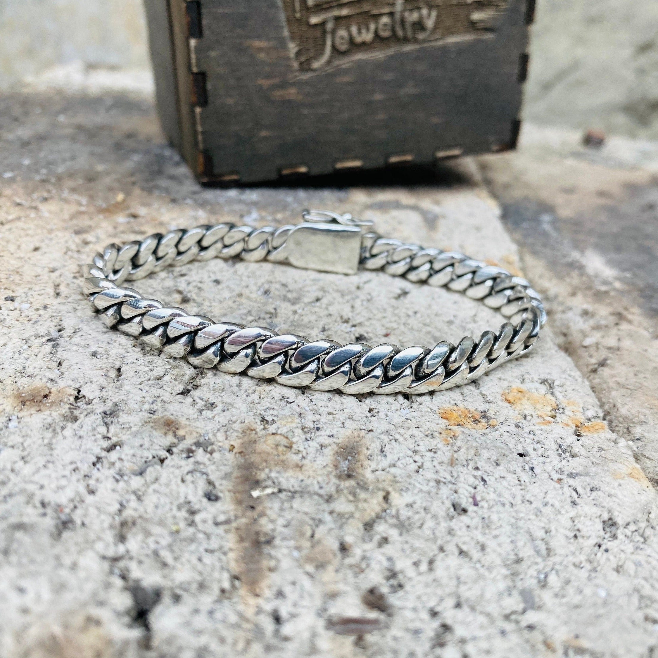 Cuban bracelet Handmade bracelet Sterling silver 925 8 mm Miami cuban link bracelet Men's silver bracelet Curb Link Bracelet