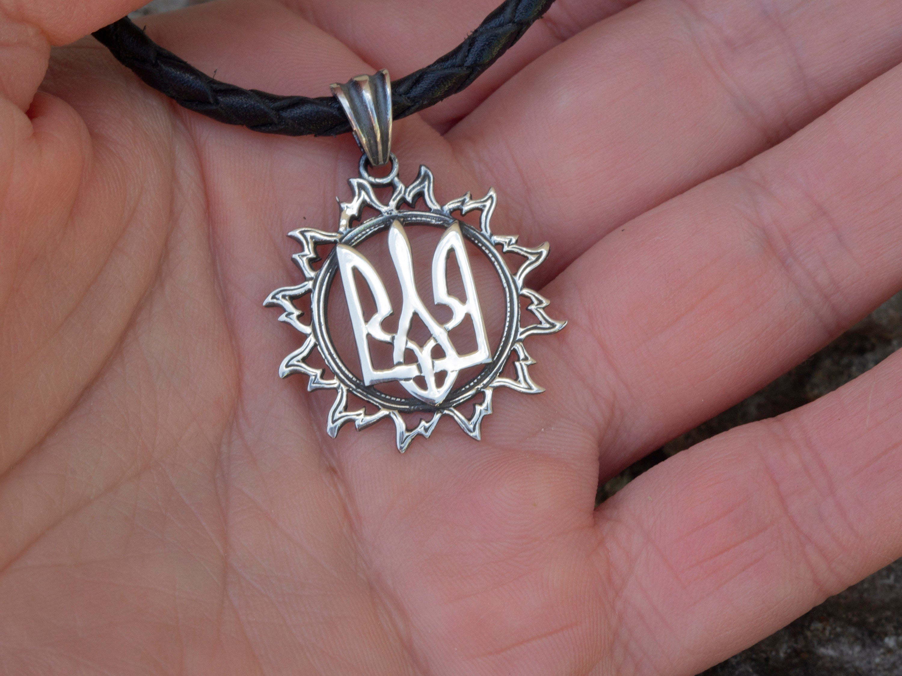 Tryzub pendant Sunny tryzub Silver trident pendant Ukrainian symbols Ukraine jewelry Trident jewelry