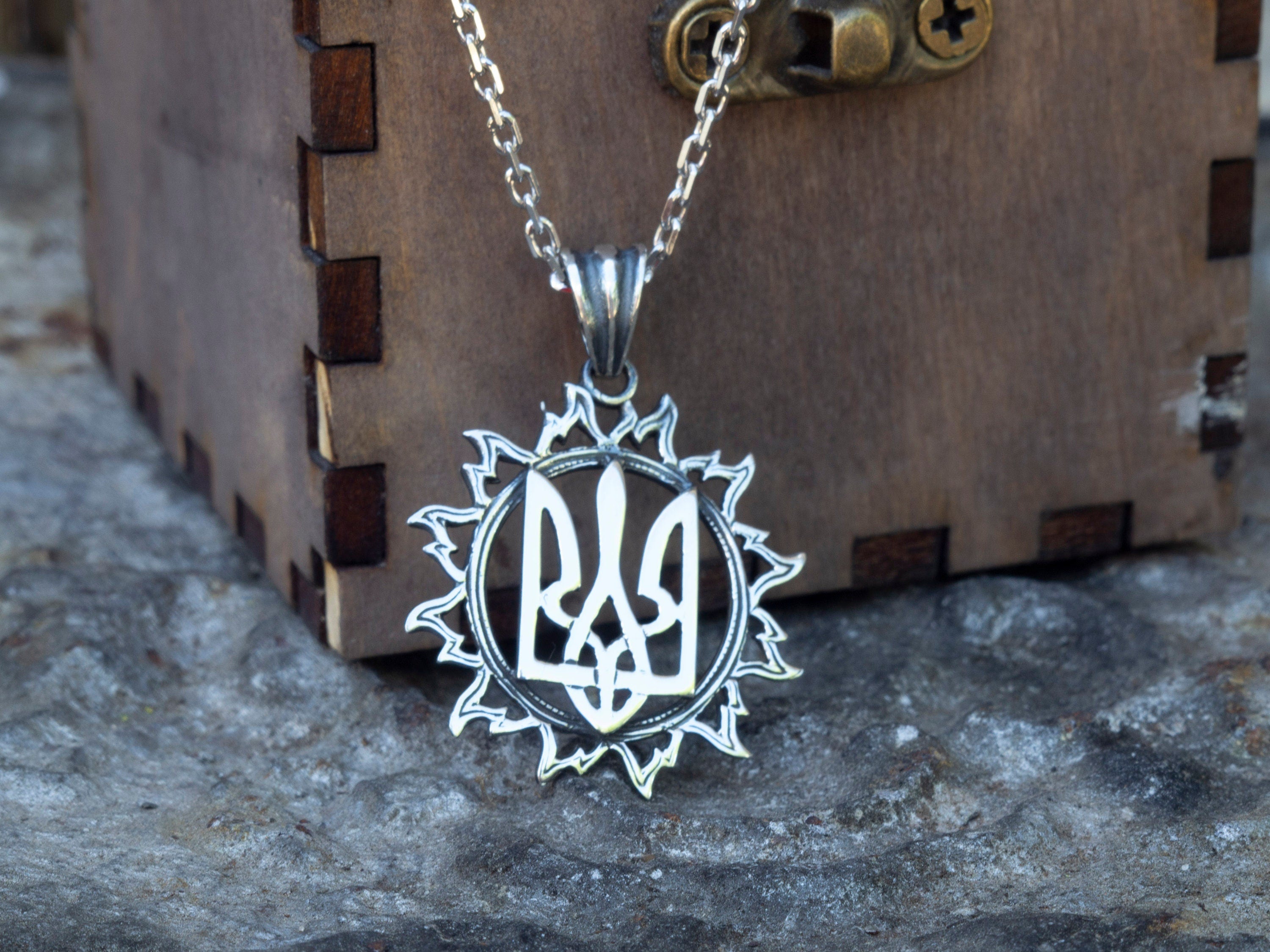 Tryzub pendant Sunny tryzub Silver trident pendant Ukrainian symbols Ukraine jewelry Trident jewelry