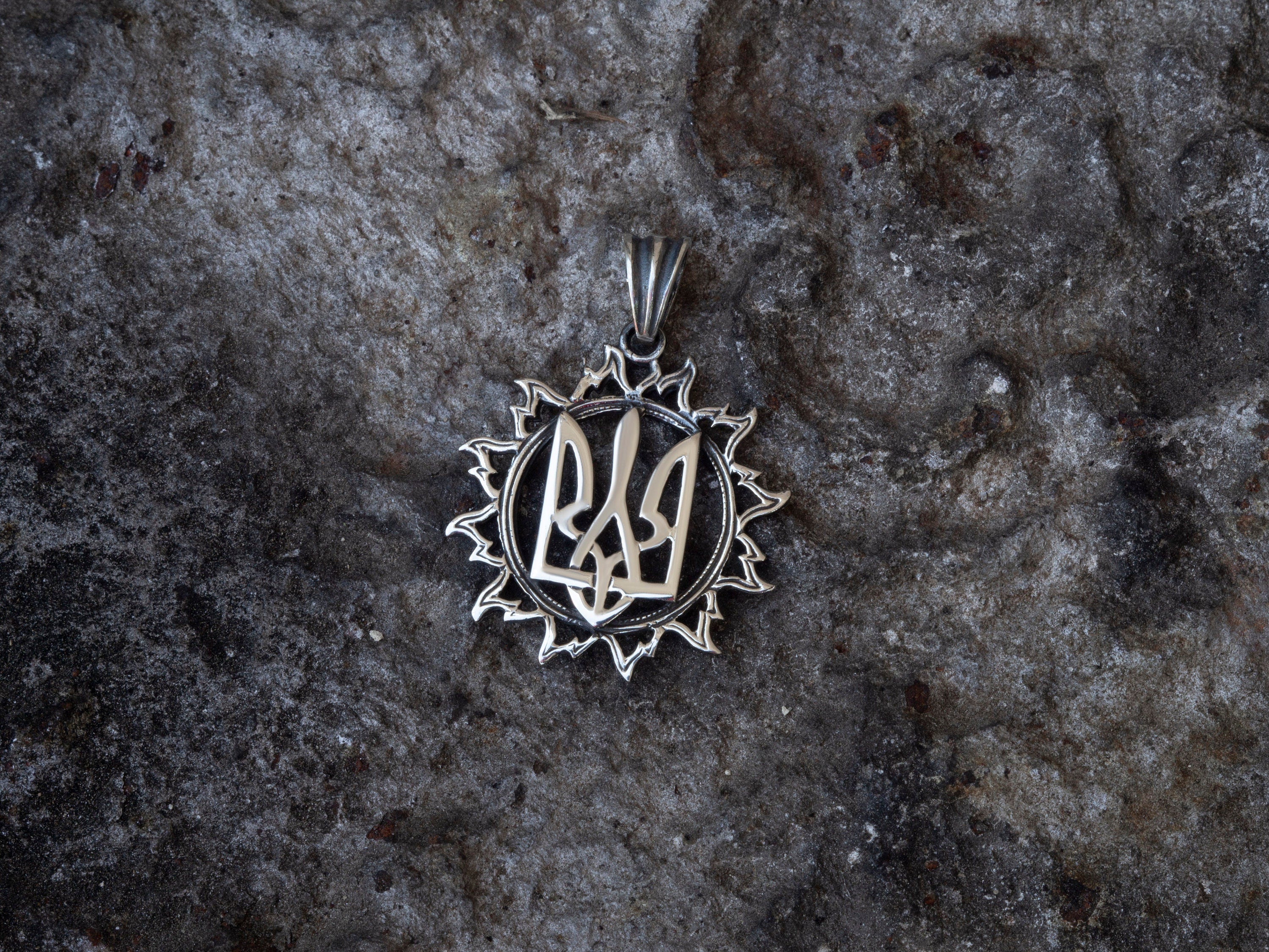 Tryzub pendant Sunny tryzub Silver trident pendant Ukrainian symbols Ukraine jewelry Trident jewelry