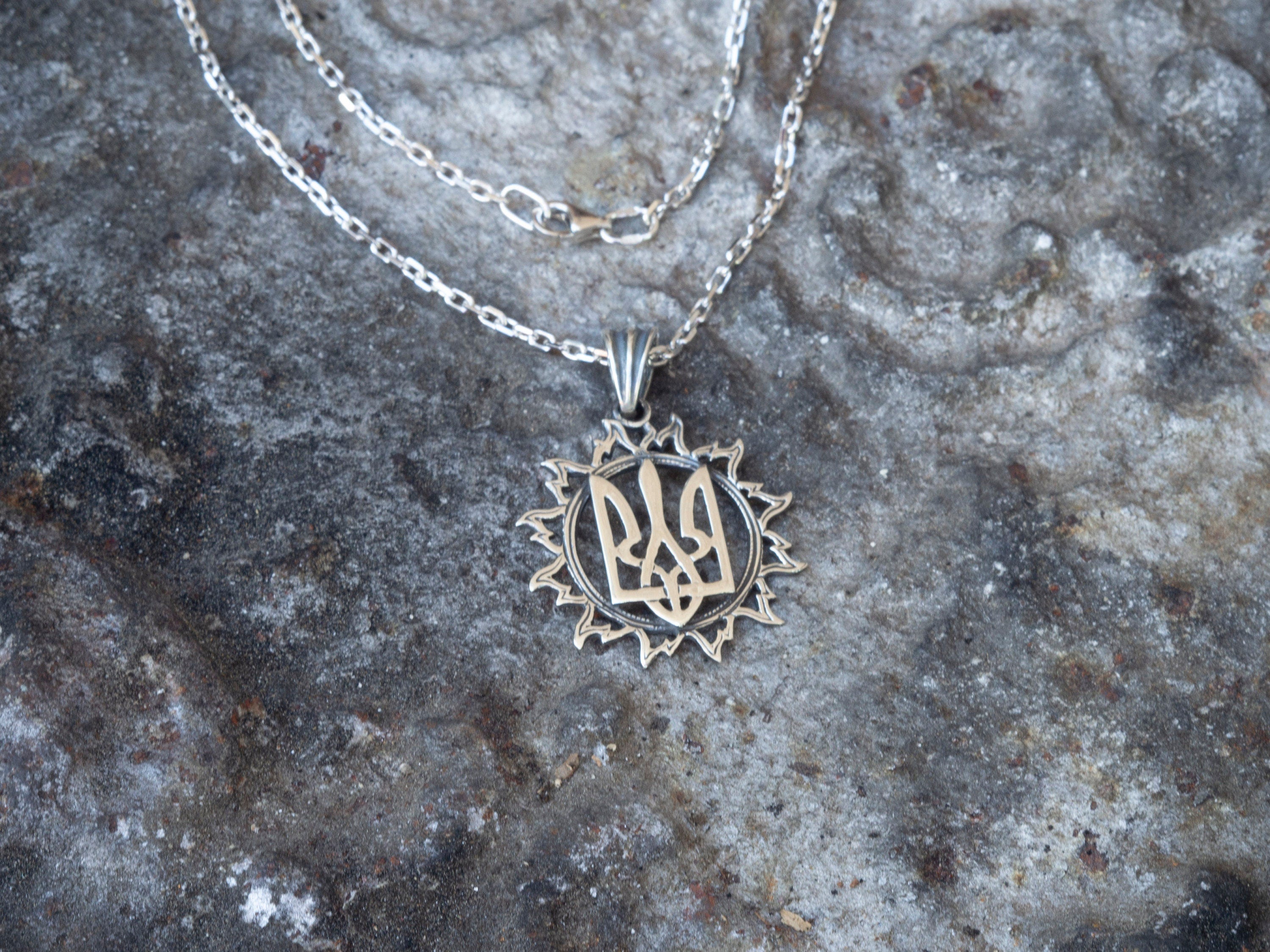 Tryzub pendant Sunny tryzub Silver trident pendant Ukrainian symbols Ukraine jewelry Trident jewelry