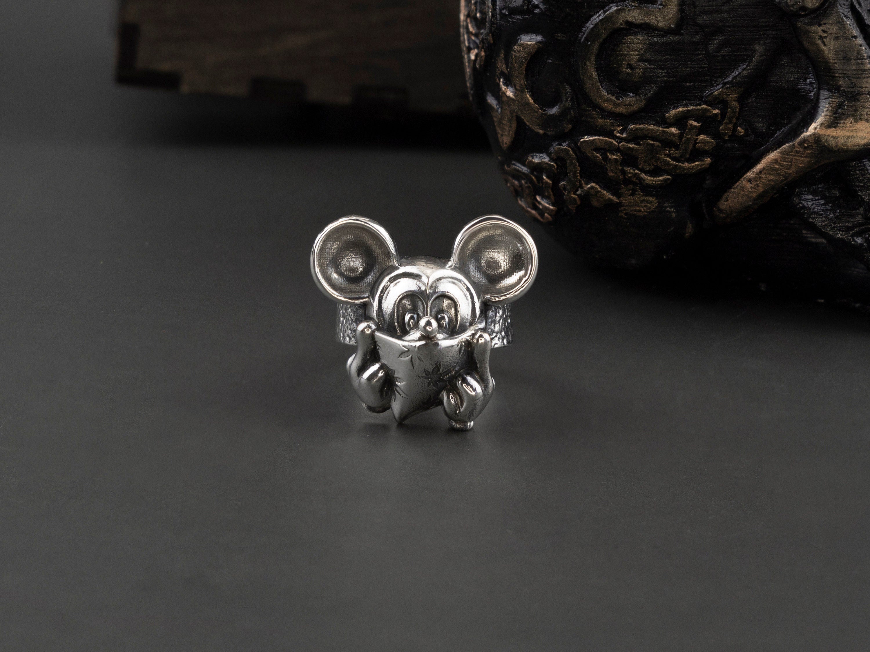 Mouse ring Silver 925 ring Сartoons jewelry Adjustable ring Mouse with face handkerchief