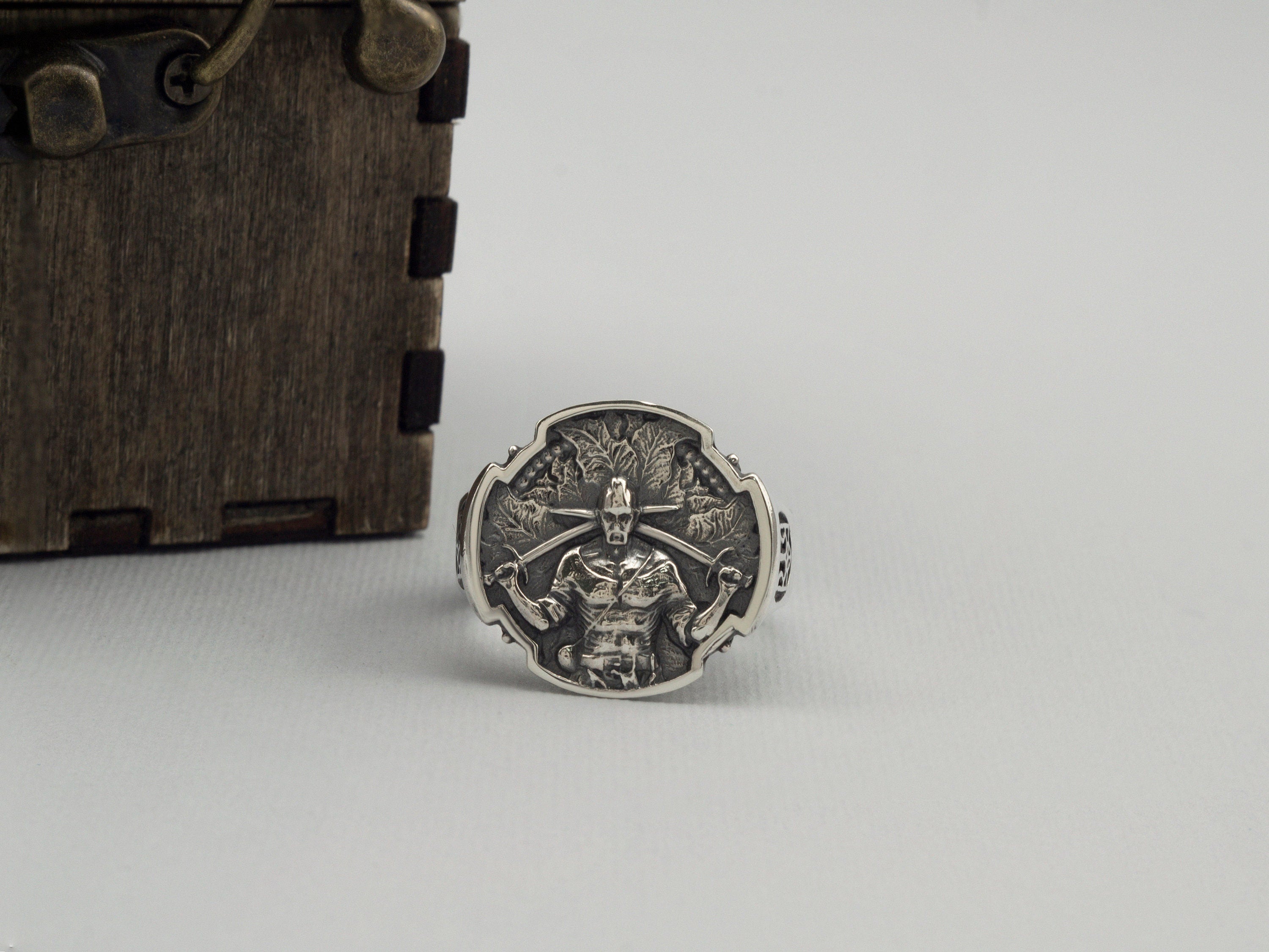 Ukrainian cossack ring Tryzub ring with Cossack Warrior with swords Ukrainian warrior