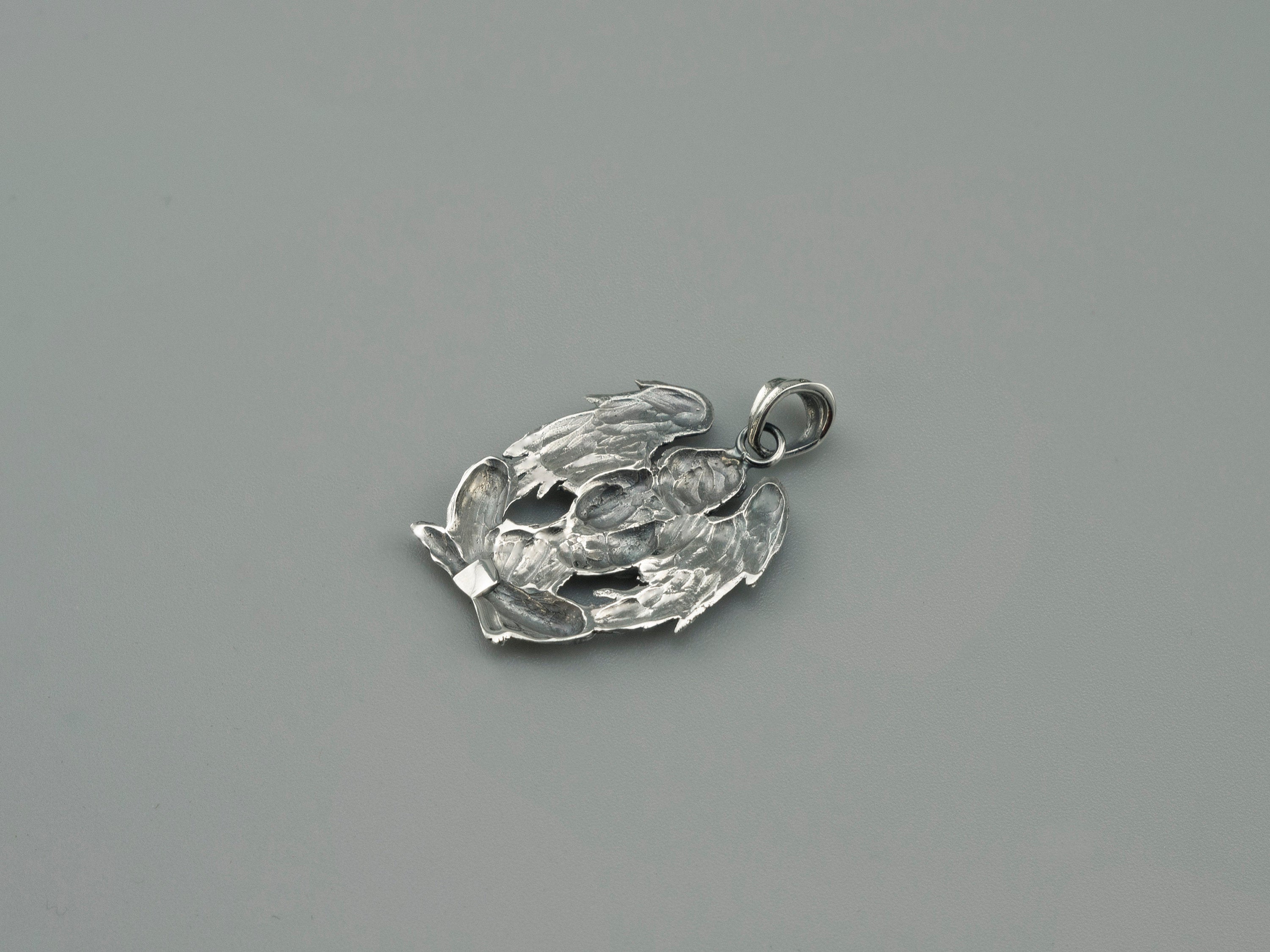 Silver angel pendant, Winged Angel, Naked women Nude lady Naked angel pendant