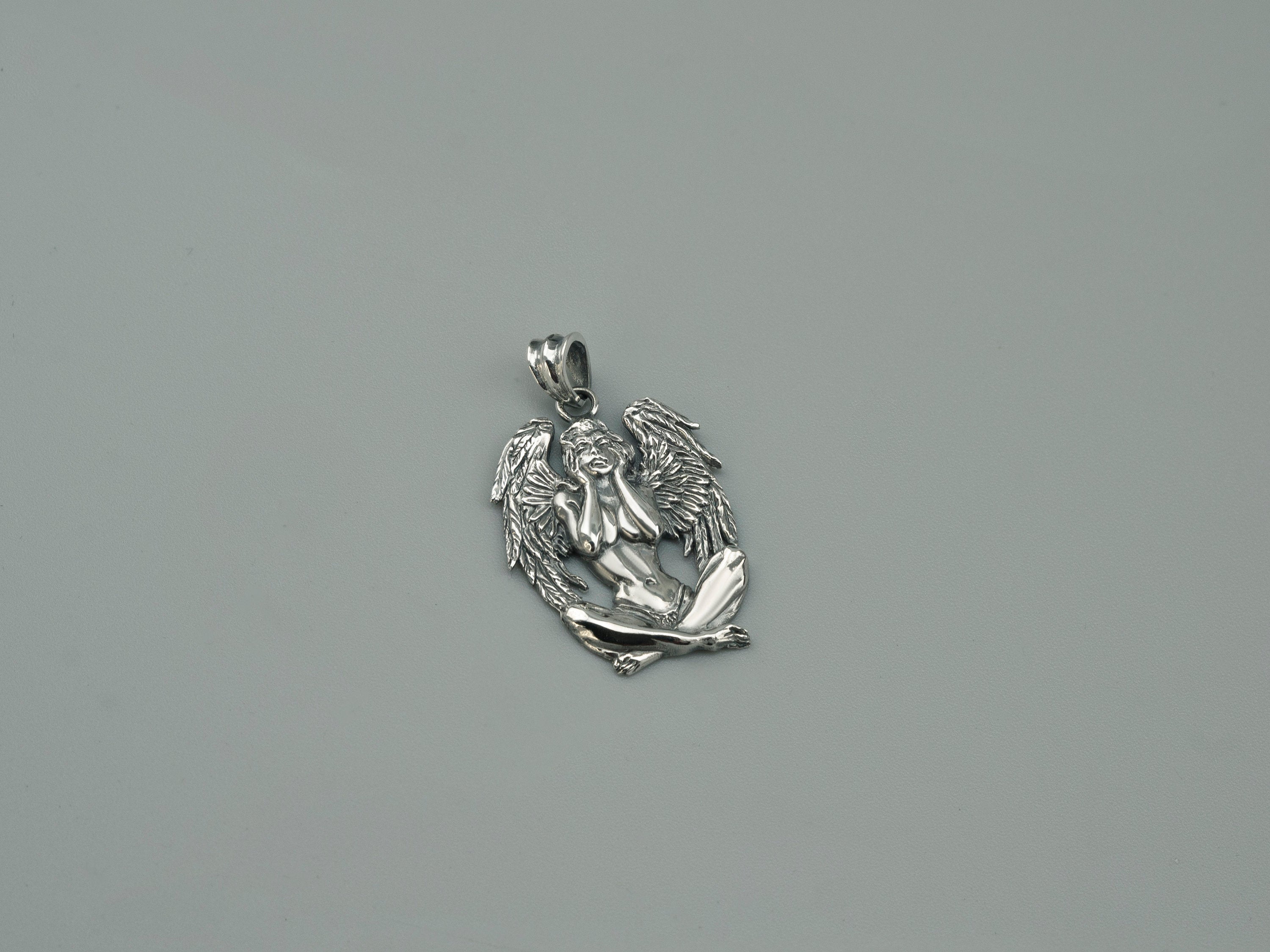 Silver angel pendant, Winged Angel, Naked women Nude lady Naked angel pendant