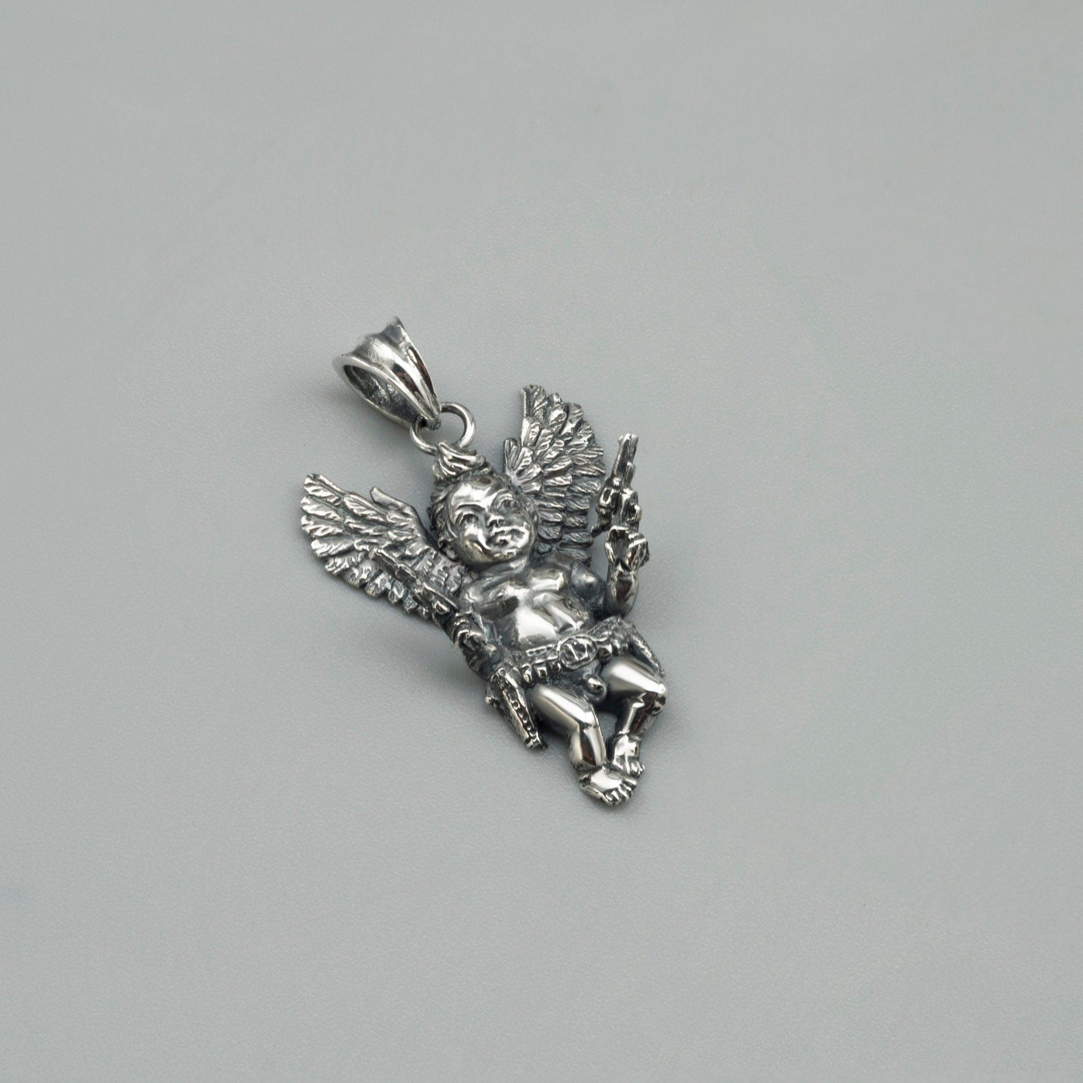 Cupid with guns pendant Angel with gun Baby angel Sterling silver 925