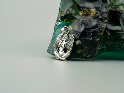 Silver angel pendant, Winged Angel, Naked women Nude lady Naked angel pendant
